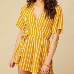 Altar'd State Yellow and White Striped Romper Size Medium